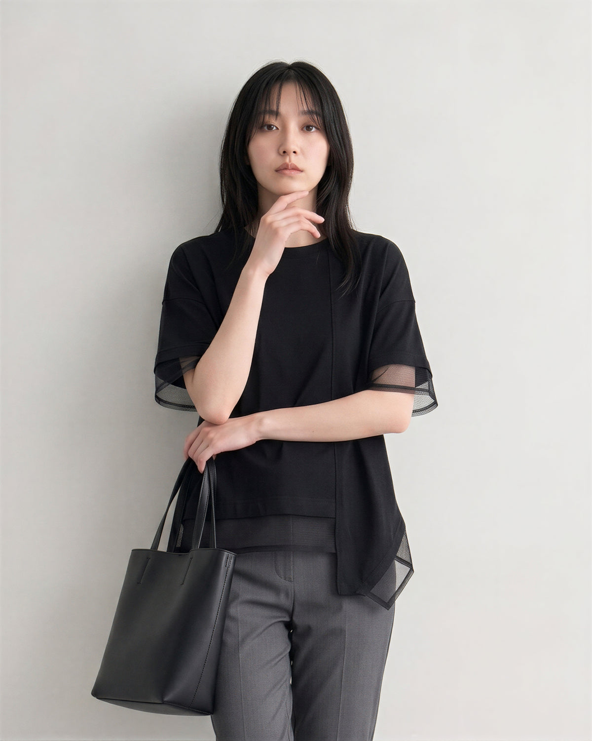 メッシュ切り替え イレギュラーヘム 半袖Tシャツ