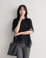 メッシュ切り替え イレギュラーヘム 半袖Tシャツ