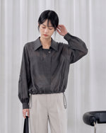 L~3XL ドローストリングウエスト アシンメトリー前立てシャツ