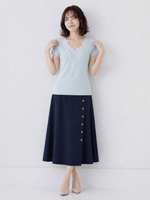 レースVネック スリムフィット 半袖Tシャツ