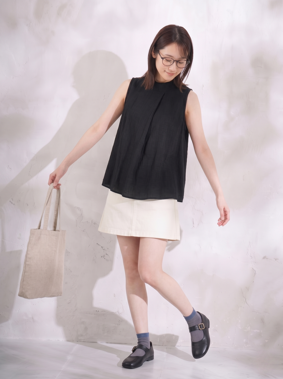 M-2XL スタンドカラー ゆったりAラインタンクトップ