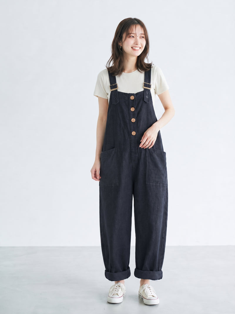 【全2色】S~3XL ゆったりストレート ビッグポケット サロペット