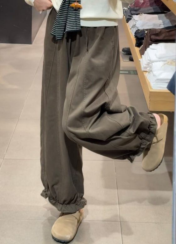 ハイウエスト ドローストリング 立体切替 ジョガー風ワイドパンツ