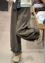 ハイウエスト ドローストリング 立体切替 ジョガー風ワイドパンツ