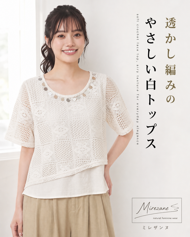 透かしレイヤード裾切り替えシャツ