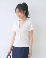 ツイストVネック ウエストシェイプ 半袖Tシャツ