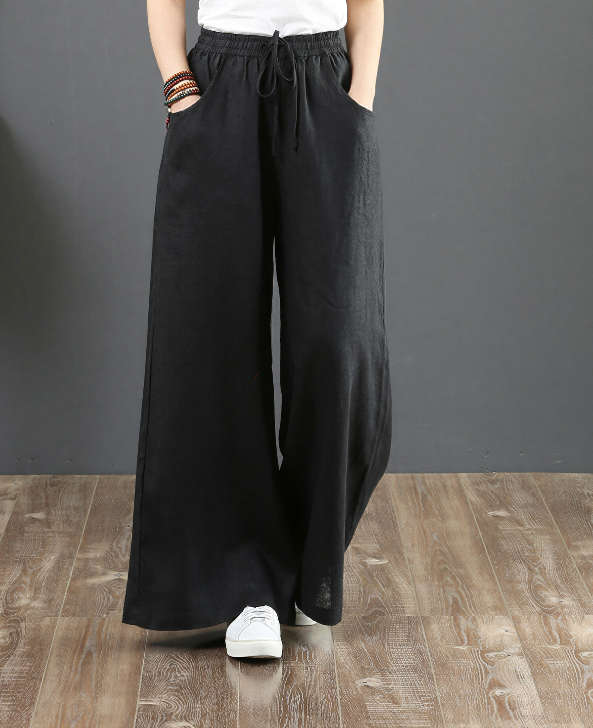 S-3XL 夏コットンリネンゆったりワイドパンツハイウエストストレートパンツ