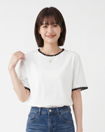 配色メロウフリル縁取り クルーネックTシャツ