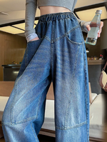 ウエストゴム ハイウエスト 切り替えワイドデニムパンツ