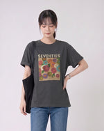 ゆったりプリントクルーネックTシャツ-グレー-L