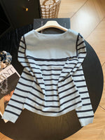 【全2色】S~L ボーダー スリムフィット Vネック ニットTシャツ