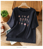 【全3色】M~2XL 刺繍デザイン ゆったり クルーネックTシャツ