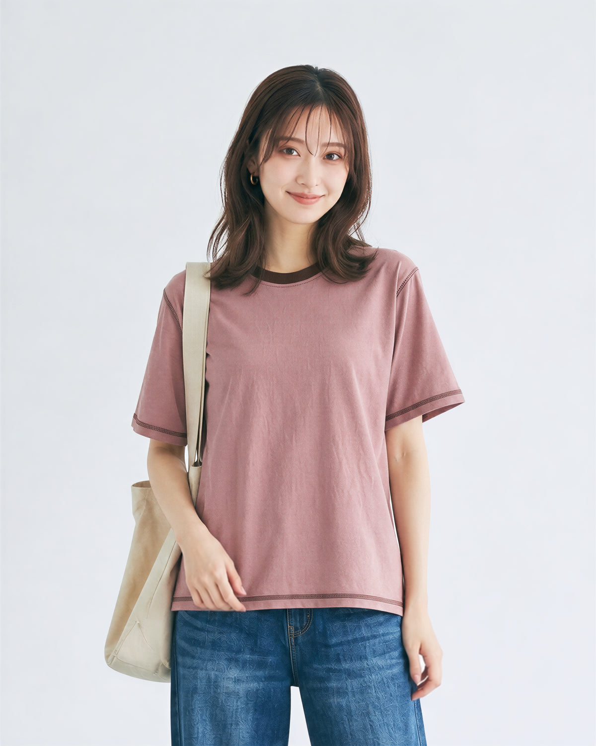 【全3色】ゆったりストレート 配色トリムTシャツ | 肌触り柔らかい