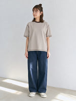 【全3色】ゆったりストレート 配色トリムTシャツ | 肌触り柔らかい