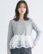 3色展開｜チュール切替・フリルヘム長袖Tシャツ