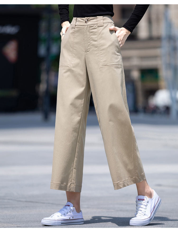 ハイウエストストレートワイドパンツ クロップド丈 リラックスフィット コットン