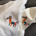 シンプル クルーネック ポニー刺繍Tシャツ