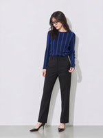 【秋新作】S~XL スリムフィット 縦ストライプ クルーネックニット