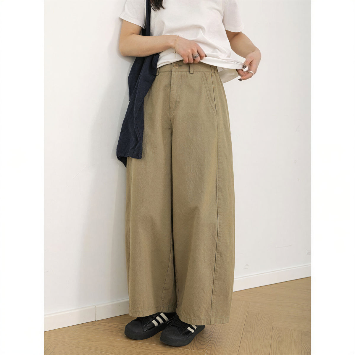 ハイウエスト タック入り ルーズワイドパンツ