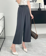 ハイウエスト タック入り 落ち感 ワイドクロップドパンツ