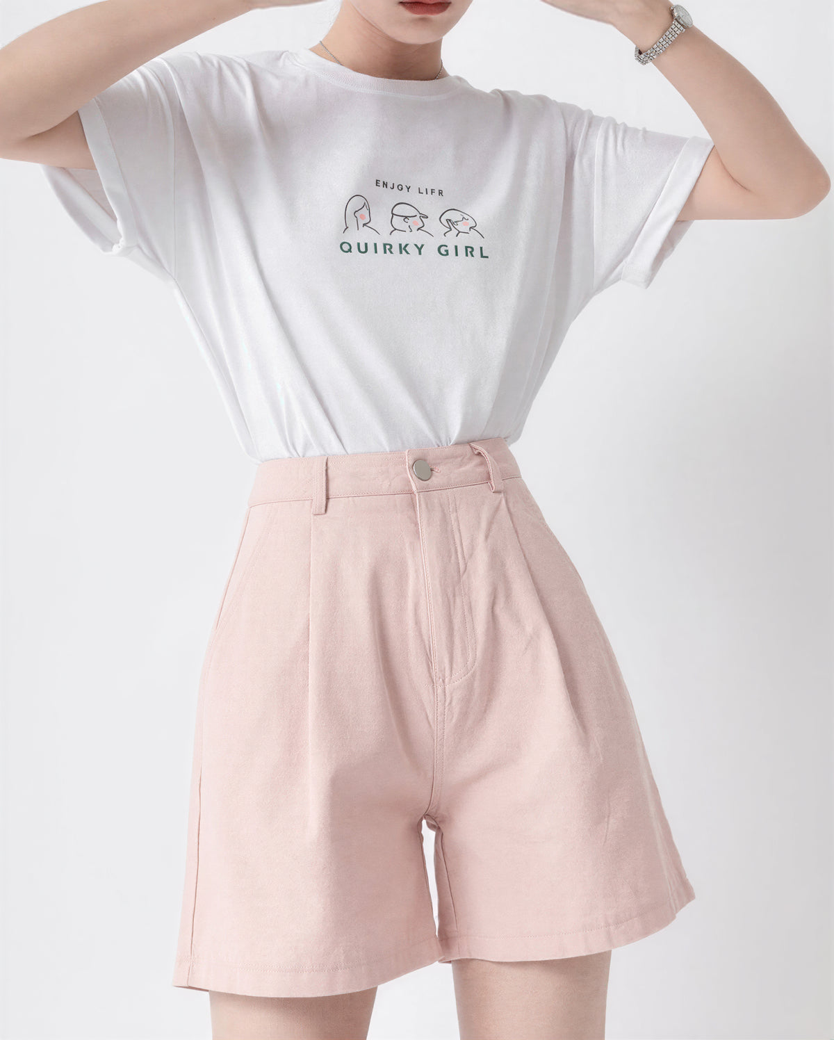 ハイウエスト ストレート ゆったりハーフパンツ