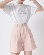 ハイウエスト ストレート ゆったりハーフパンツ