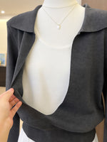 【全2色】S~XL ショールカラー 深V 切り替え ウエストシェイプ フェイクレイヤード ニット