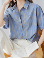 細ストライプ ゆったり開襟シャツ