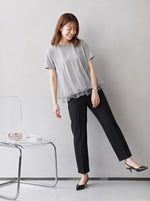 ゆったりラウンドネック チュール切り替えTシャツ