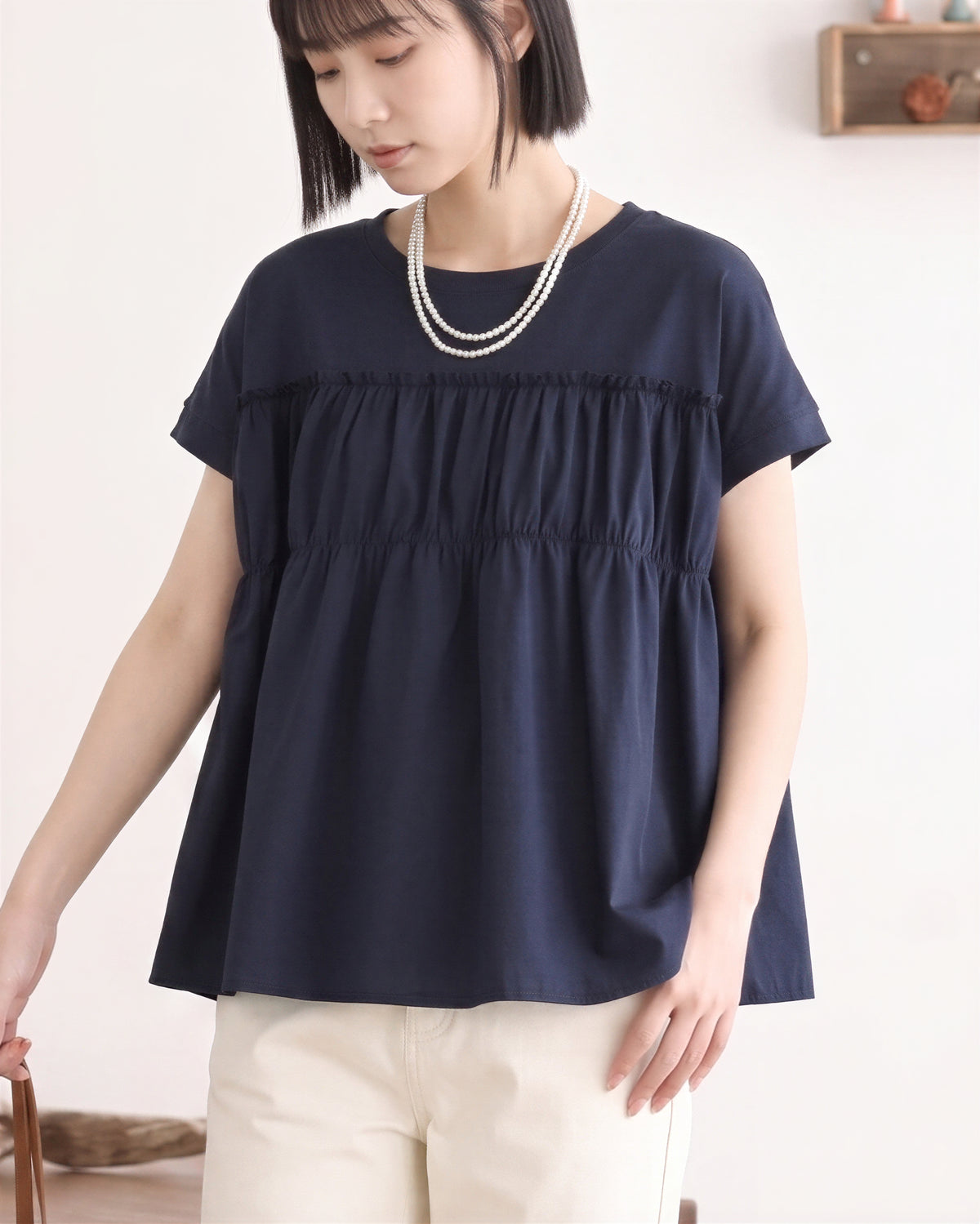 切り替えギャザー入り ゆったりTシャツ