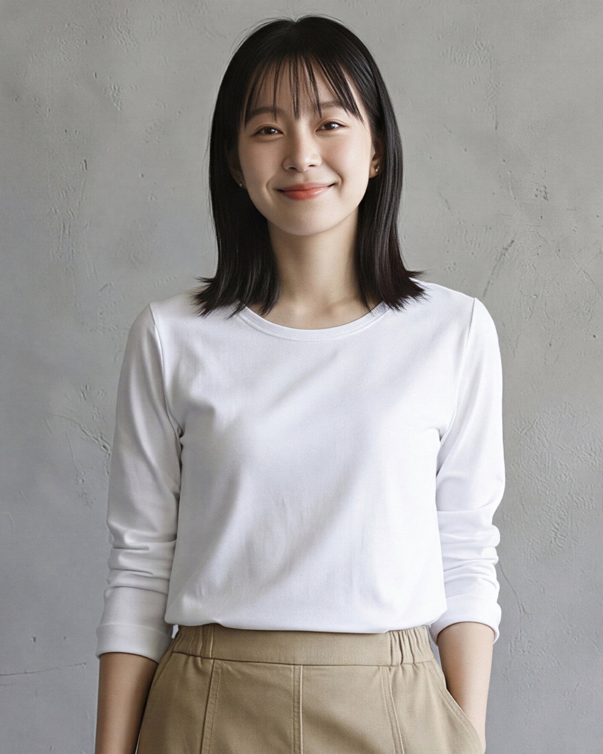 クルーネック フィットインナー 長袖Tシャツ-ブラック-5XL