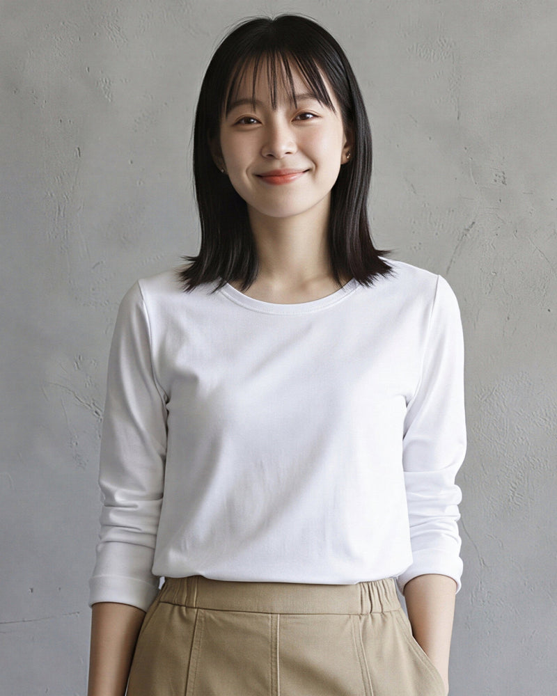 クルーネック フィットインナー 長袖Tシャツ-ブラック-5XL