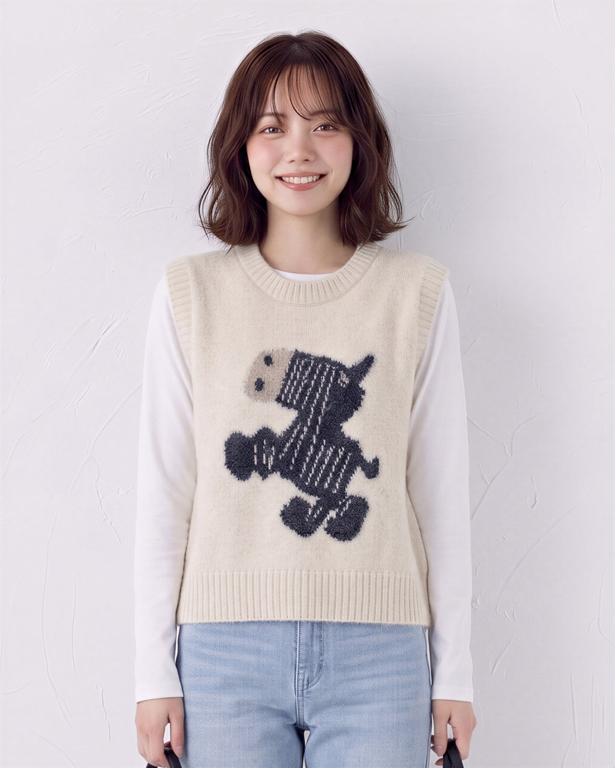 起毛感ジャカード ゆったりニットベスト