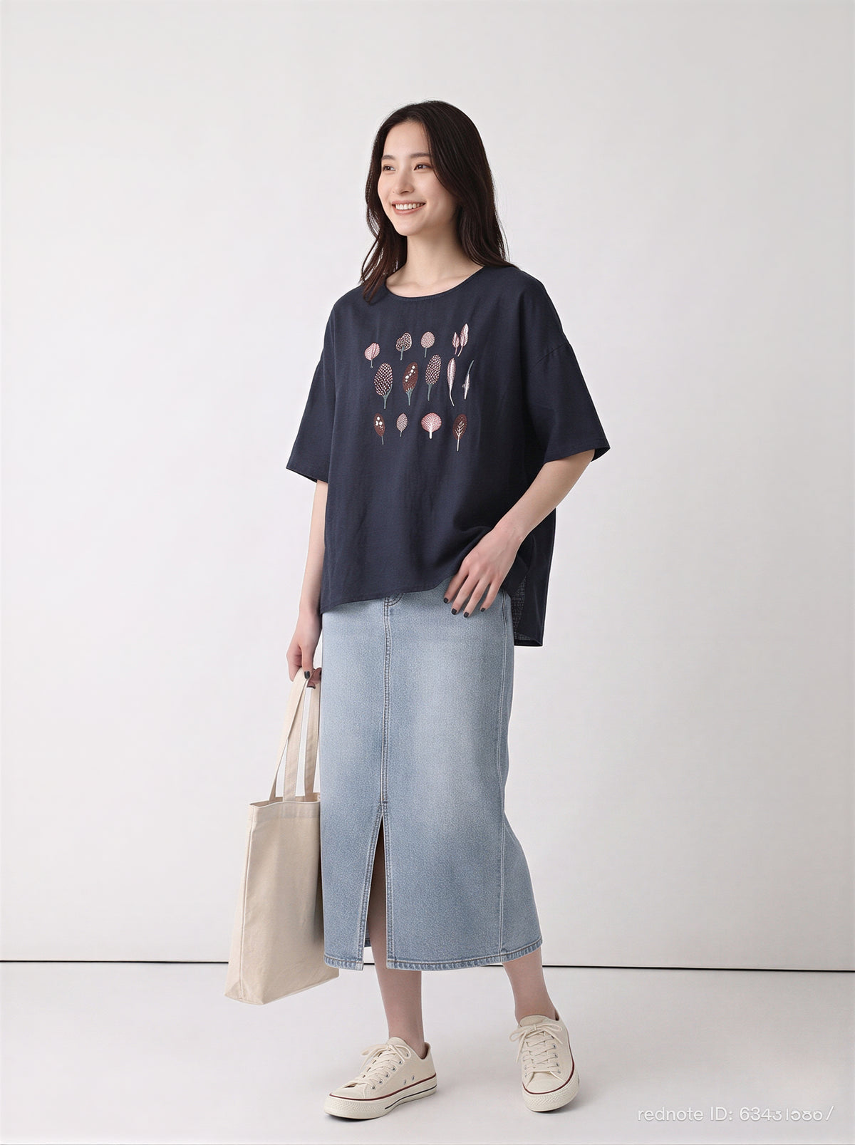 【全3色】M~2XL 刺繍デザイン ゆったり クルーネックTシャツ