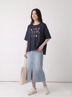 【全3色】M~2XL 刺繍デザイン ゆったり クルーネックTシャツ
