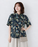 M~2XL レトロフラワープリント ブルーシャツ