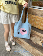猫アップリケ刺繍 やわらかスエード調 トートバッグ