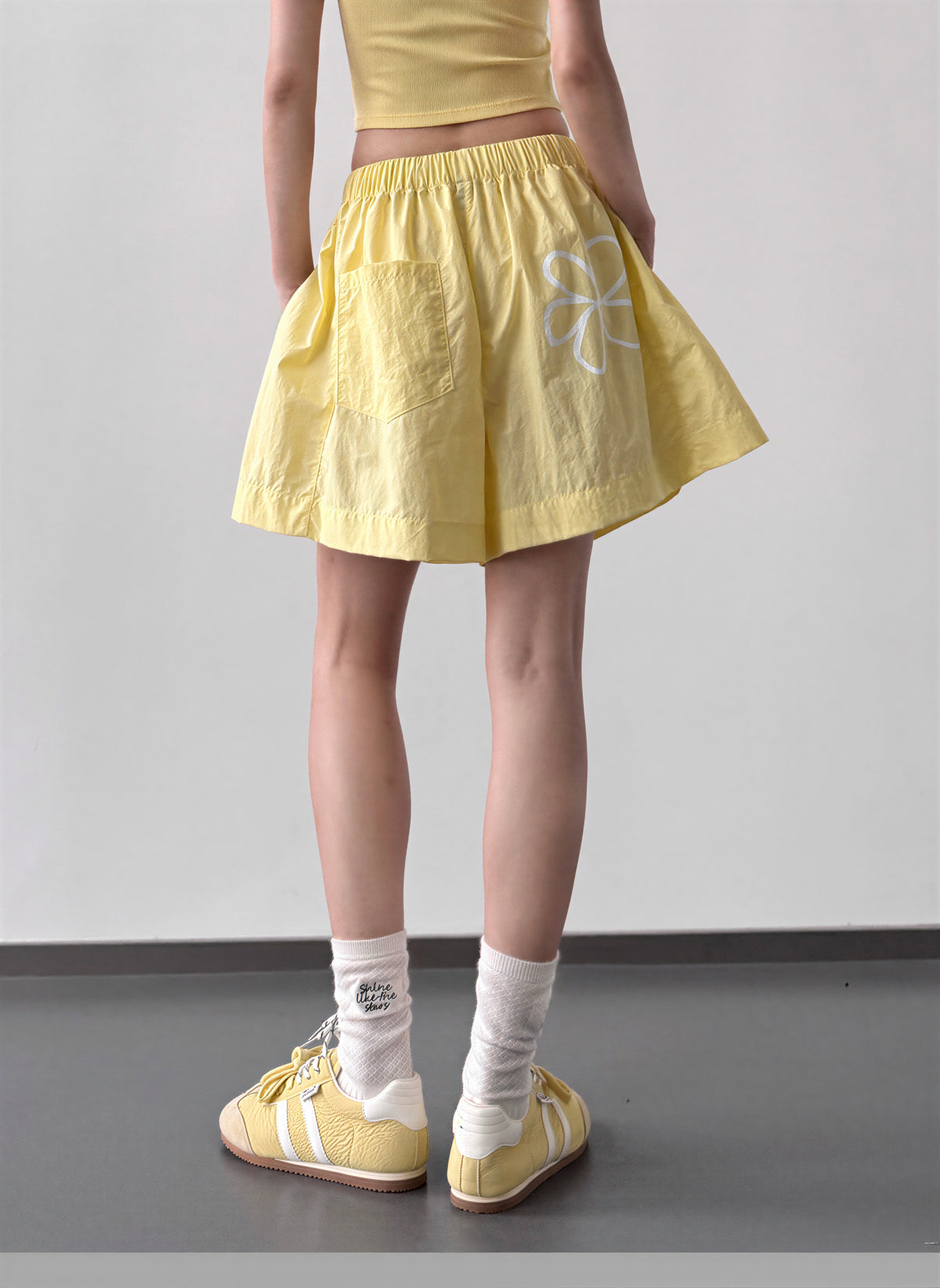 S-2XL ウエストゴム ハイウエスト 花柄プリント ワイドショートパンツ