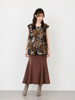 M~2XL ゆったりAライン裾 プリントノースリーブシャツ