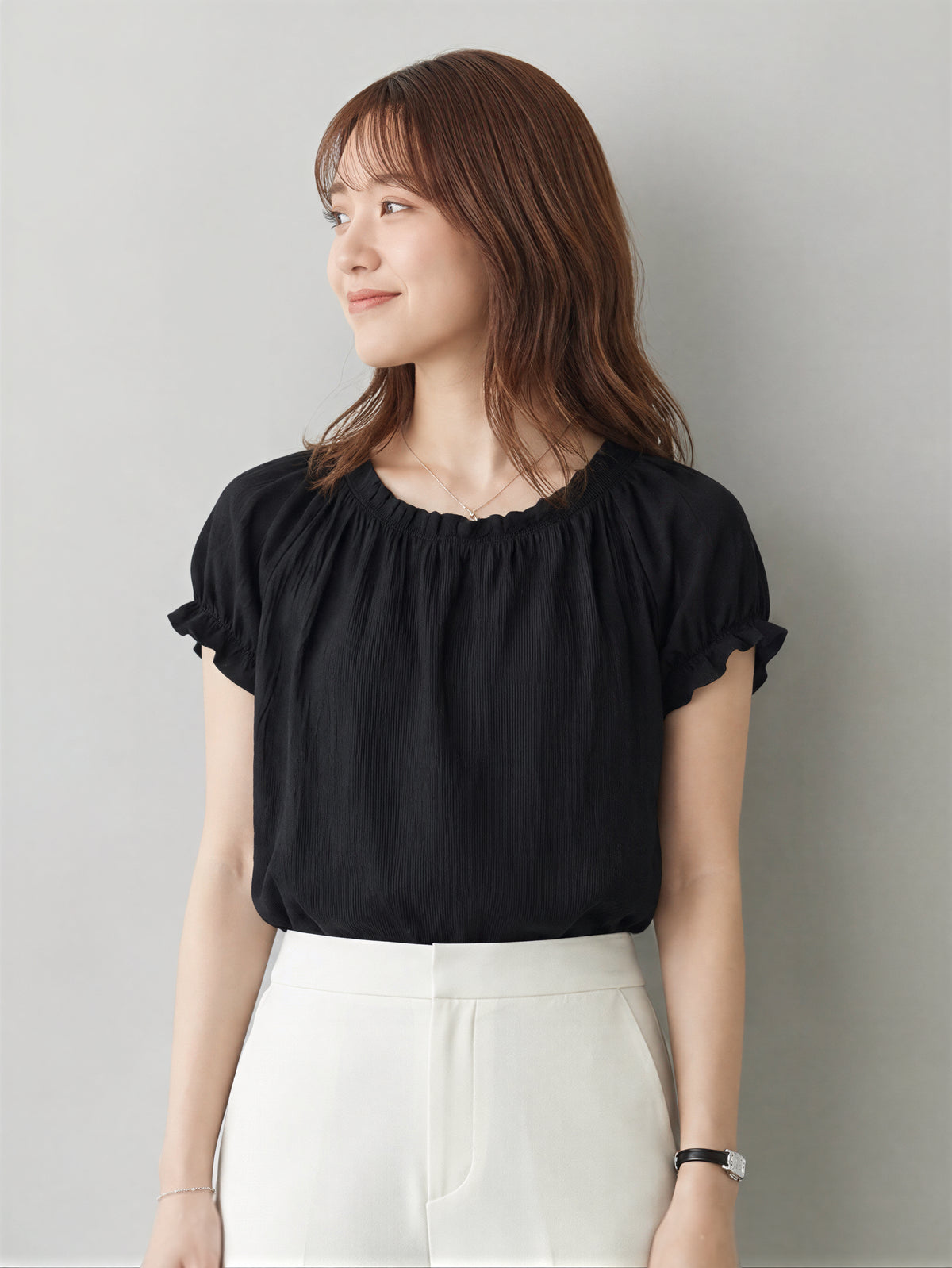 S~2XL メロウフリルギャザー 半袖トップス | 今季人気