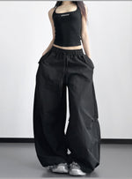 S-XL ドローストリング ボリュームワイドパンツ
