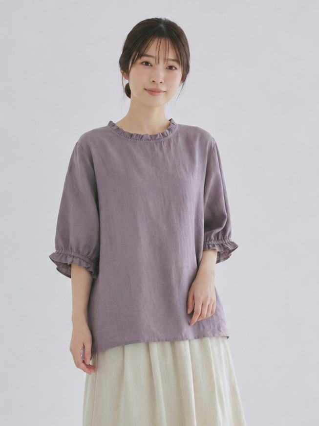 メローフリル襟 ラウンドネック ゆったりTシャツ