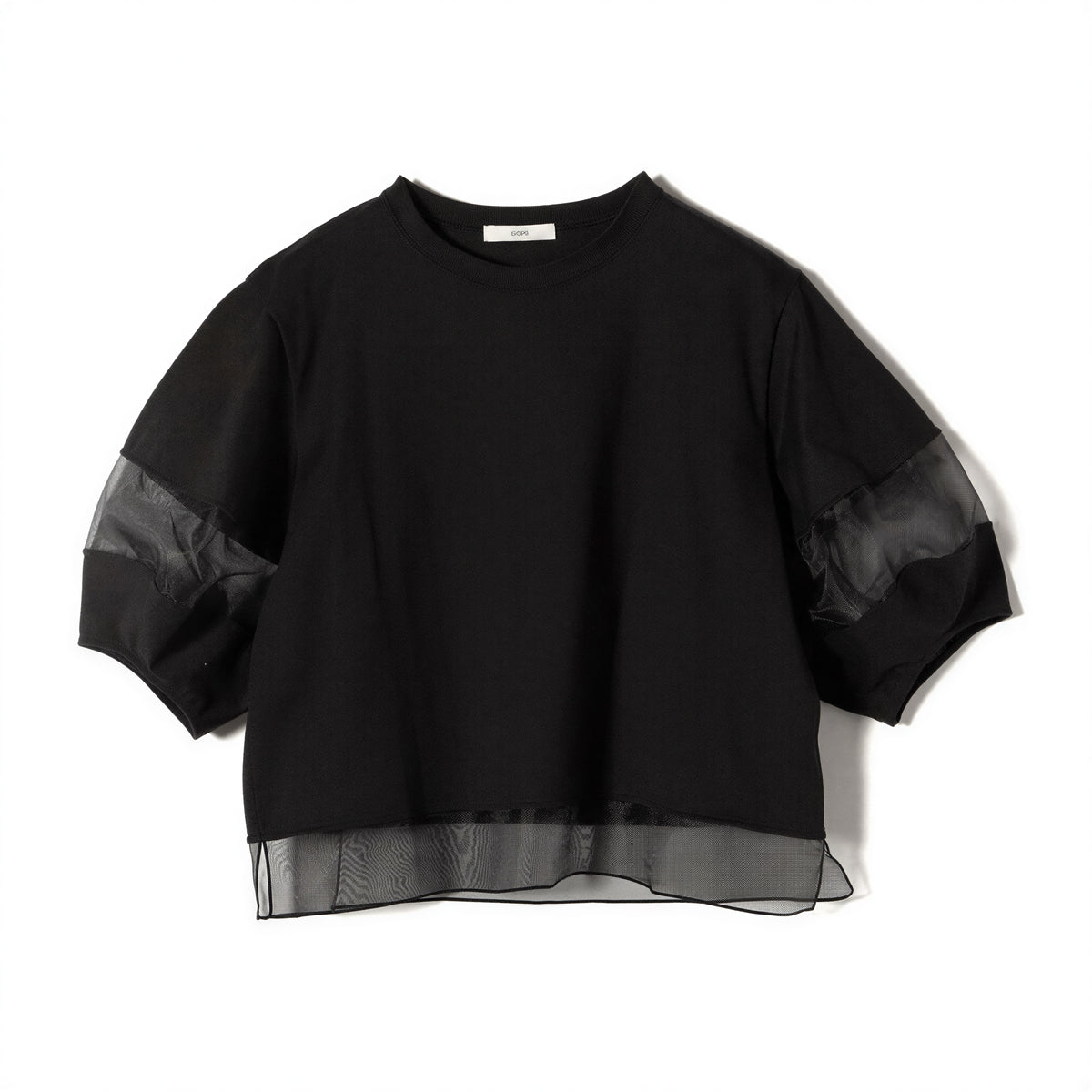オーガンジー切り替えパフスリーブTシャツ