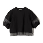 オーガンジー切り替えパフスリーブTシャツ