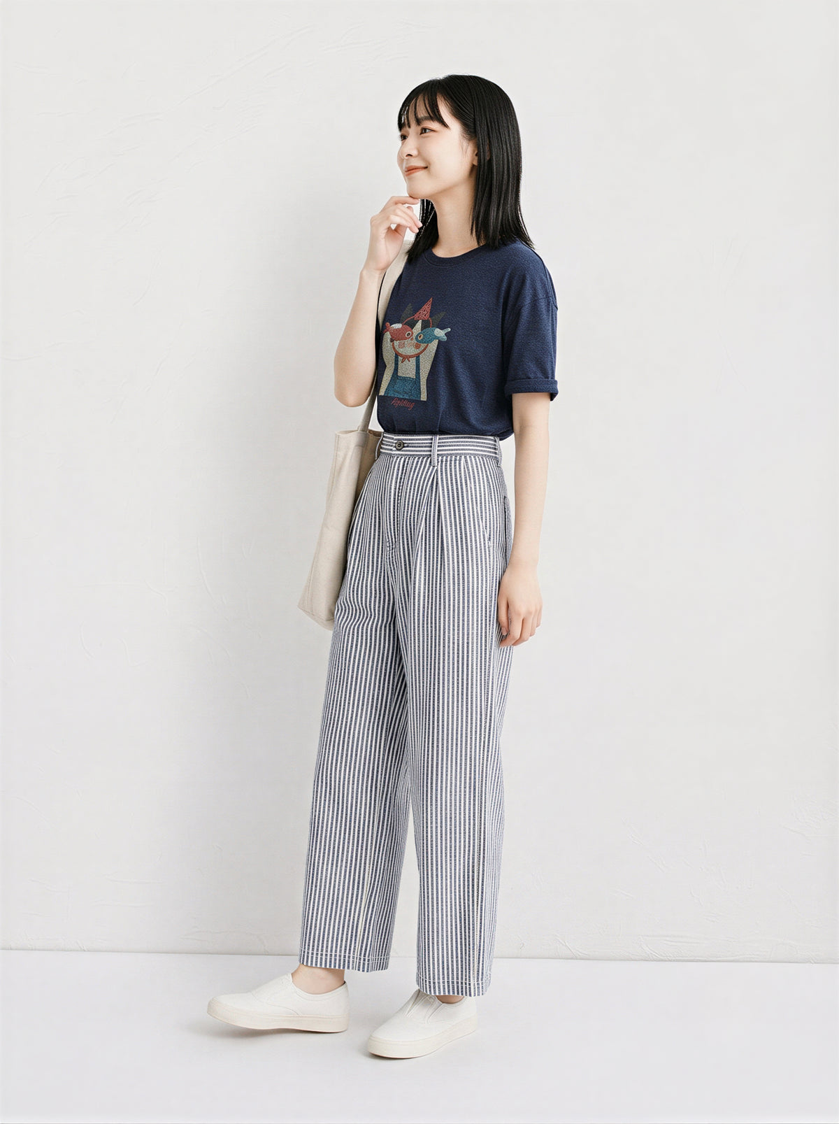ゆったりドロップショルダー 遊び心プリント半袖Tシャツ