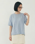 ライトブルー 肩落ち ゆったり クルーネック 半袖Tシャツ