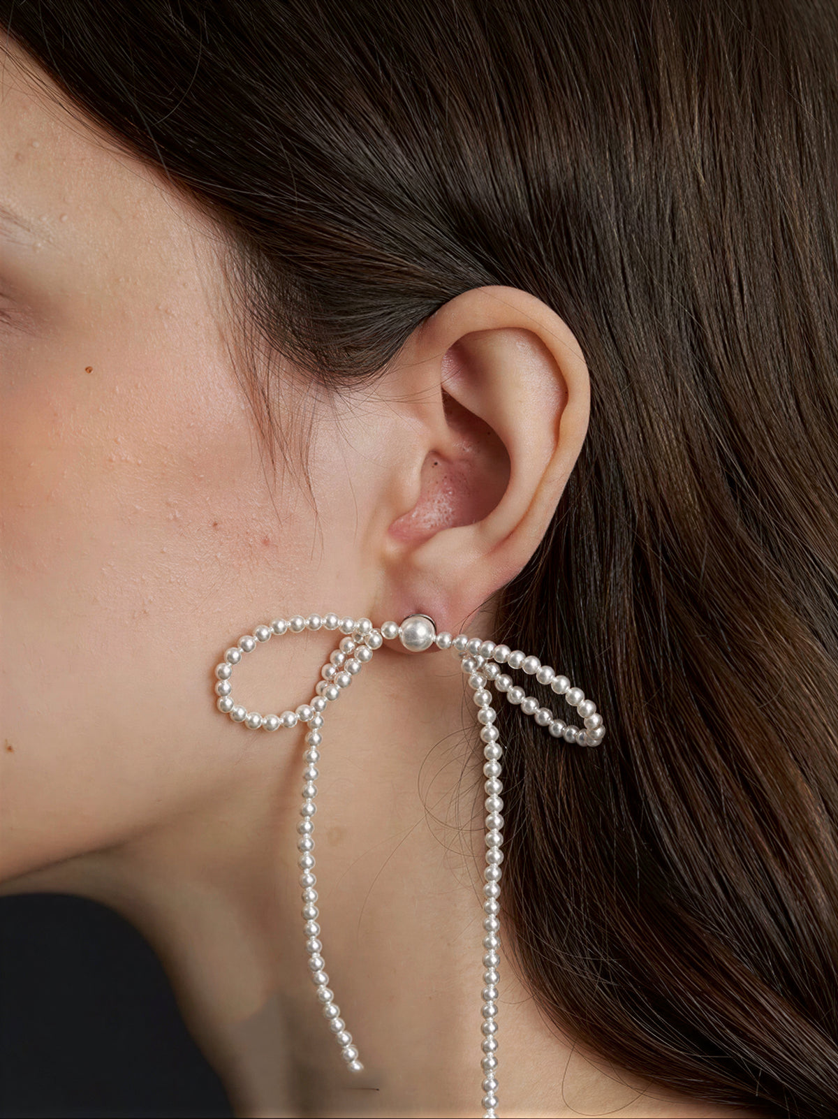 パール風リボンロングタッセルピアス