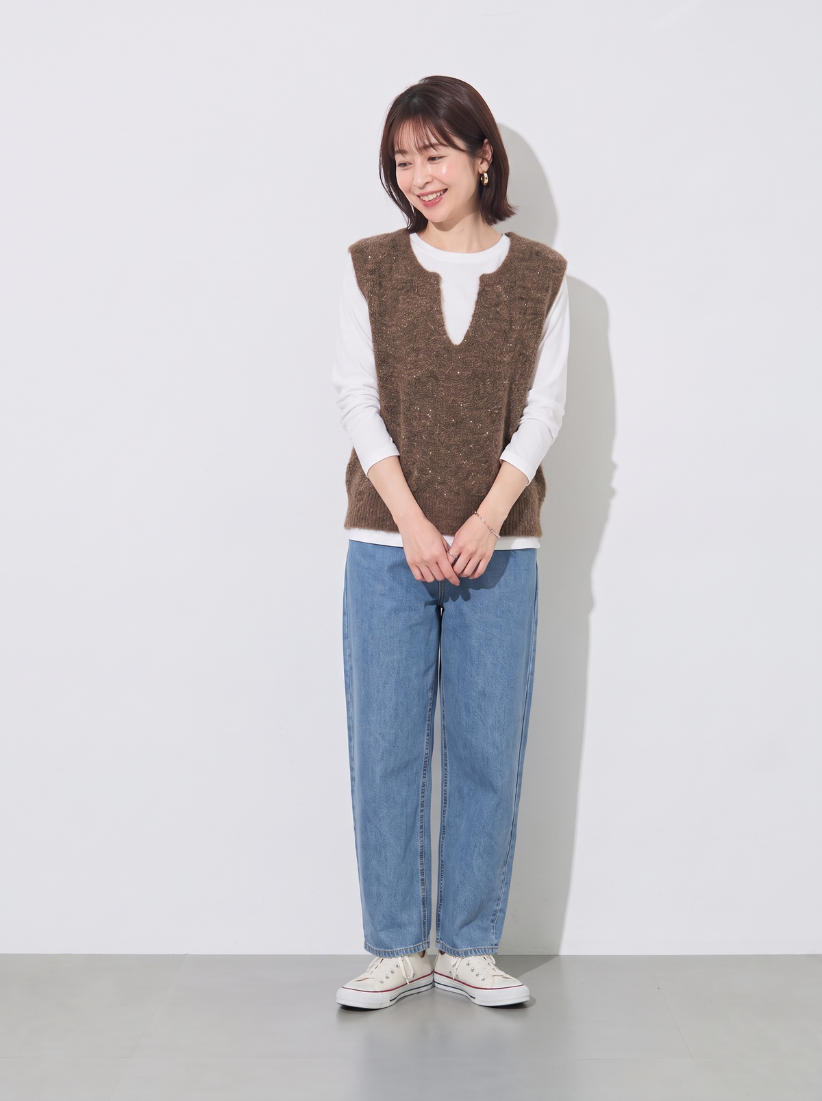3色展開｜シャギー起毛・深Vネックニットベスト
