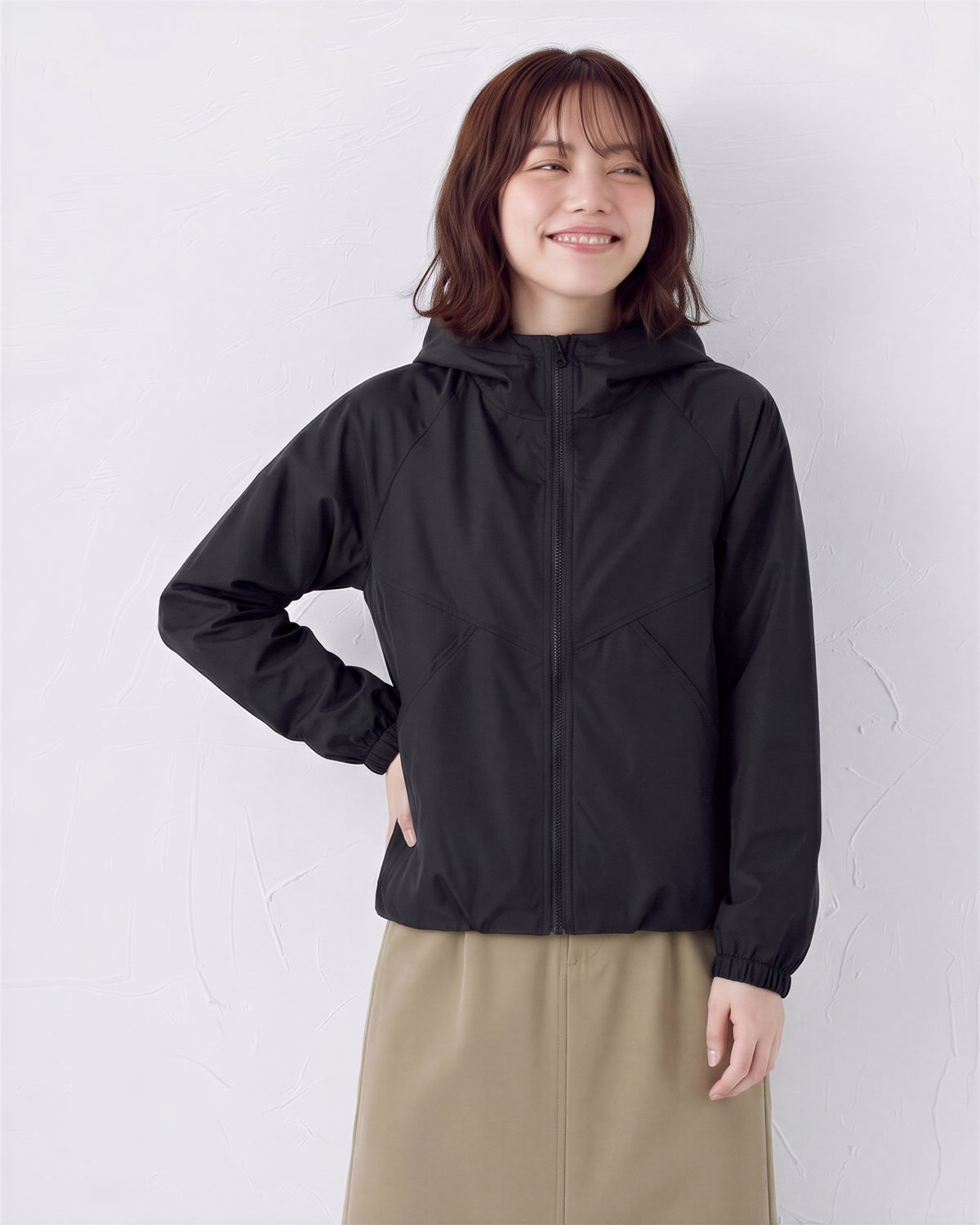 【秋新作】M~2XL ショート丈 配色切り替えライン ジップアップ フードジャケット