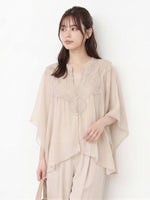 レースかぎ編み エアリーシャツ キャミソール 2点セット-ライトピンク-L